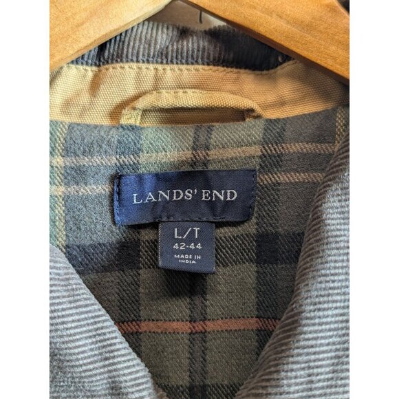 Lands End Chore Jacket Field Barn Coat Corduroy Trim Plaid Lined Tan Men Sz L T - Picture 6 of 13